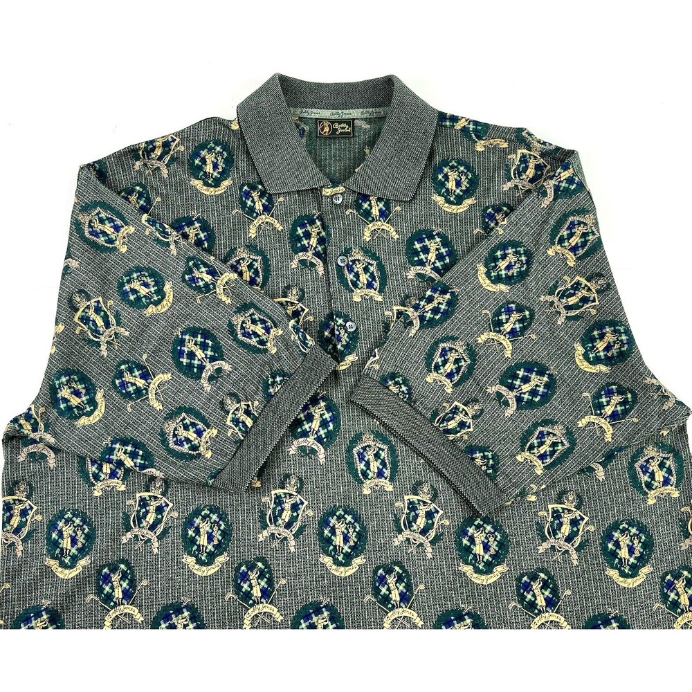 Vintage Bobby Jones Golf Polo Shirt Mens XXL Green Plaid All Over Print Italy